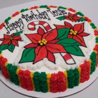 Poinsetta with candy cane Christmas/Birthday cake